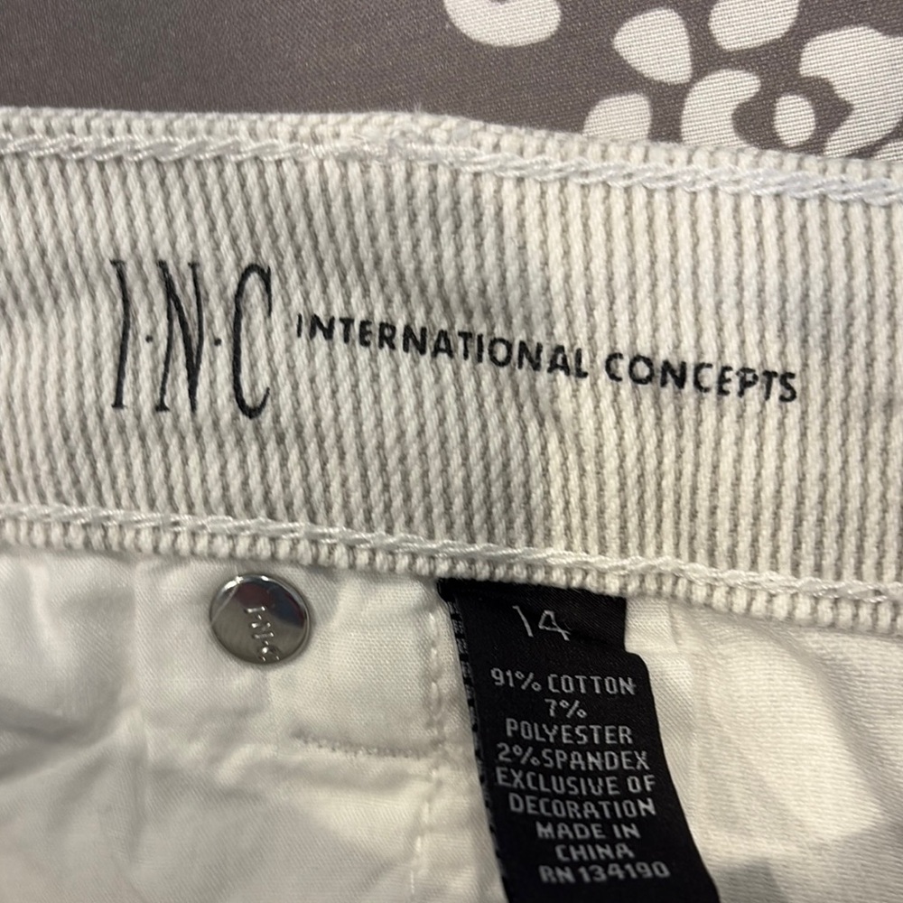 INC International Concepts Cream with beige strips Ankle Pants - Picture 3 of 4